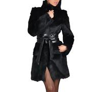 Cappotto in finta pelliccia di visone, giacche lunghe in pelle PU, cappotto nero, moda di strada, casual caldo, imitazione, inverno, nero, Medium