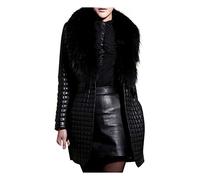 Cappotto in pelle da donna, nero, grande, in pelliccia sintetica, a maniche lunghe, per autunno e inverno, da montagna, elegante, in finta pelliccia, Aaschwarz, S