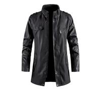 Cappotto in pelle da uomo nero invernale - bomber da uomo giacche lunghe in pelle risvolto invernale spesso pile casual vintage uomo outwear outwear uomo cappotti in pelle PU giacca da motociclista