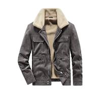 Cappotto in Pelle Scamosciata Autunno e Inverno Uomo Giacca Casual Larghi Caldi con Pile e Ispessimento Giubbotto con Multitasche e Cerniera Capispalla Funzionale Abbigliamento per All'Aperto