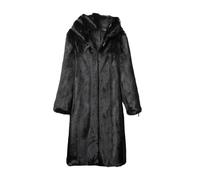 Cappotto in pelliccia di visone invernale lungo nero marrone pelliccia sintetica cappotto donna con cappuccio manica lunga elegante spesso caldo soffice cappotto, Nero, L