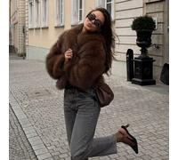 Cappotto in pelliccia sintetica di colore unito da donna, giacca in pelliccia sintetica con collo a cascata, dettagli soffici, lunghezza regolare, adatta per l'autunno/inverno L,M,SColore unicoTessuto