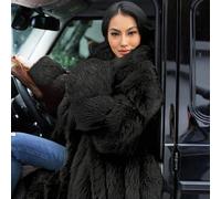 Cappotto in pelliccia sintetica nera da donna, stile lungo e morbido, maniche lunghe regolari, dettagli soffici, collo a cascata, adatto per l'inverno L,M,S,XL,XS,XXLPelliccia finta