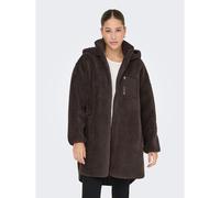Cappotto in sherpa di media lunghezza con zip e cappuccio Marrone S/M Tinta unita