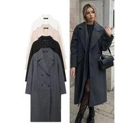 Cappotto invernale da donna 2024 risvolto solido doppio petto cardigan lungo Top femminile Pokcet Streetwear donna nuovo nel cappotto esterno khaki S