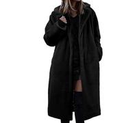 Cappotto invernale da donna caldo peloso con risvolto soprabito colletto media lunghezza giacca elegante lungo morbido maniche lunghe stile casual autunno abbigliamento esterno moda (Black, XXL)