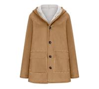 Cappotto invernale da donna foderato in pile, giacca da donna, lungo, oversize, con cappuccio, vestibilità normale, trench, antivento, per il tempo libero, giacca in pile lunga, in cotone, termometro