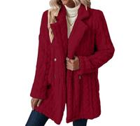 Cappotto invernale da donna in finta pelliccia, doppio petto, colletto con risvolto, giacca in pile peloso per streetwear moda, Borgogna, L
