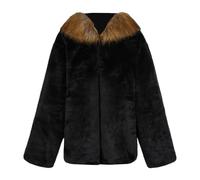 Cappotto invernale da uomo con cappuccio in pelliccia sintetica con | Questo cappotto nero da uomo presenta un ricco colletto color cacao e un corpo morbido testurizzato per l'inverno.