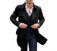 Cappotto invernale da uomo, doppiopetto, trench lungo, con risvolto, soprabito elegante per il freddo, stile business autunnale (XL nero)