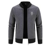 Cappotto invernale per bambini, maschio, invernale, con cerniera, casual, a maniche lunghe, per vacanze, attività all'aria aperta, in lana lavorata a maglia, con, grigio scuro, XXL