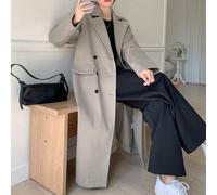 Cappotto lavorato a maglia casual da donna con doppio petto, cappotto casual con doppio bottone per la tarda autunno, cappotto oversize da donna in tweed kaki con tasche, maniche regolari e bavero, ad