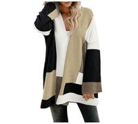 Cappotto lavorato a maglia da donna con design colorato come cardigan aperto lavorato a maglia con maniche lunghe per un'eleganza casual oversize cardigan per il tempo libero elegante, Nero , 3XL