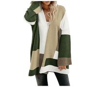 Cappotto lavorato a maglia da donna con design colorato come cardigan aperto lavorato a maglia con maniche lunghe per un'eleganza casual oversize cardigan per il tempo libero elegante, Verde, S