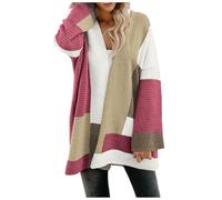 Cappotto lavorato a maglia da donna con design colorato come cardigan aperto lavorato a maglia con maniche lunghe per un'eleganza casual oversize cardigan per il tempo libero elegante, Rosa intenso