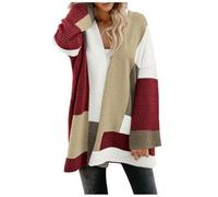 Cappotto lavorato a maglia da donna con design colorato come cardigan aperto lavorato a maglia con maniche lunghe per un'eleganza casual oversize cardigan per il tempo libero elegante, Vinaccia, M