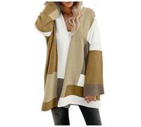 Cappotto lavorato a maglia da donna con design colorato come cardigan aperto lavorato a maglia con maniche lunghe per un'eleganza casual oversize cardigan per il tempo libero elegante, Kaki, XXL