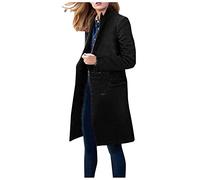 Cappotto lungo da donna - Cappotto di lana classico nero da donna caldo cappotto invernale in lana elegante cappotto di pisello risvolto tinta unita doppio petto lungo giacca invernale, Nero ,