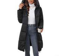 Cappotto lungo da donna con cappuccio, parka imbottito in cotone ispessito con doppie cerniere, giacca invernale calda per abbigliamento quotidiano, tinta unita (XXXL nero)
