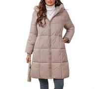 Cappotto lungo da donna con cappuccio, parka imbottito in cotone ispessito con doppie cerniere, giacca invernale calda per abbigliamento casual, abbigliamento quotidiano, tinta unita (M kaki)