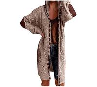 Cappotto lungo da donna con tasca, cardigan da donna, lungo a maglia grossa, per autunno e inverno, da montagna, a maniche lunghe, maglione aperto frontale, invernale, cachi, XXL