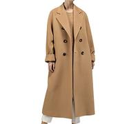 Cappotto lungo da donna in lana, doppiopetto, con colletto con risvolto, classico cappotto invernale da donna, elegante e caldo misto lana per la stagione fredda, cachi, XXL