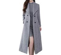 Cappotto lungo da donna, invernale, caldo, doppiopetto, lunghezza al ginocchio, vestibilità slim, trench spesso, giacca di lana