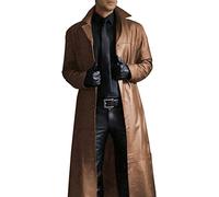 Cappotto lungo da uomo in pelle a lunghezza intera cappotti da uomo classico motociclista Faux Slim Fit giacche in pelle, Marrone, L