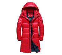 Cappotto lungo da uomo invernale, piumino trapuntato con cappuccio, giacca calda in piuma d'oca bianca, parka, abbigliamento esterno, Rosso, XL