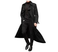 Cappotto lungo da uomo nero, tinta unita, sopra il ginocchio, stile pea coat, trench da gentleman, da lavoro, slim fit, elegante, lunghezza al ginocchio, vento leggero, lusso, doppiopetto classico