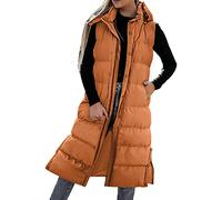 Cappotto lungo imbottito senza maniche da donna, gilet imbottito, comodo cappotto senza maniche con cappuccio, gilet trapuntati in tinta unita con tasche gilet antivento all'aperto capispalla gilet