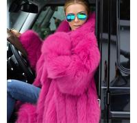 Cappotto lungo in ecopelliccia rosa rosso, vestibilità morbida, con collo a cascata e maniche lunghe regolari, abbigliamento esterno morbido e alla moda per donna L,M,S,XL,XS,XXLPelliccia finta