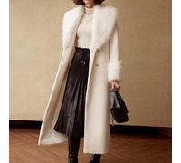 Cappotto lungo in lana con colletto a cascata in contrasto morbido e fuzzy, con cintura L,M,S,XL,XS,XXL,XXS,XXXL,XXXXLColore unicoLana