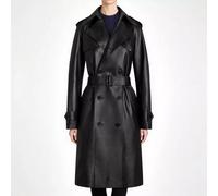Cappotto Lungo Nero Elegante Doppio Petto Cintura Moderno Trench Donna CF59188
