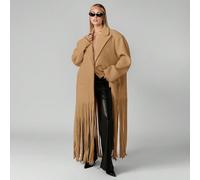 Cappotto lungo sartoriale oversize con dettaglio di frange drammatiche sull'orlo, risvolto intagliato, chiusura con un solo bottone, abbigliamento esterno per l'inverno e l'autunno L,M,S,XL,XS,XXL,XXS