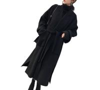 Cappotto lungo sopra il ginocchio double-face in cashmere da donna, capispalla di lana con cintura e collo con risvolto, adatto per primavera, autunno e inverno (XL nero)