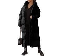 Cappotto Lungo Trapuntato da Donna con Cappuccio Maxi Lunghezza Manica Lunga Piumino Imbottito Capispalla Invernale (Nero,L)
