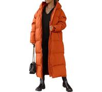 Cappotto Lungo Trapuntato da Donna con Cappuccio Maxi Lunghezza Manica Lunga Piumino Imbottito Capispalla Invernale (Arancione,S)