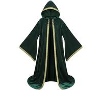 Cappotto Misterioso Rinascimento Halloween, Velluto Olandese, Abito da Mago Travestito Ballo e San Patrizio Costume da Mago Manica svasata Cavaliere Medievale Capo Con Cappuccio (Verde 160 cm)