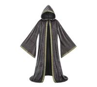 Cappotto Misterioso Rinascimento Halloween, Velluto Olandese, Abito da Mago Travestito Ballo e San Patrizio Costume da Mago Manica svasata Cavaliere Medievale Capo Con Cappuccio (Grigio 160 cm)
