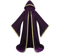 Cappotto Misterioso Rinascimento Halloween, Velluto Olandese, Abito da Mago Travestito Ballo e San Patrizio Costume da Mago Manica svasata Cavaliere Medievale Capo Con Cappuccio (Viola 160 cm)