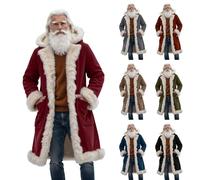 Cappotto natalizio foderato in pile da uomo, taglie forti, con cappuccio di Babbo Natale, a maniche lunghe, invernale, caldo, spesso, per costumi di Natale, morbidi, termici, per le vacanze