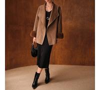 Cappotto oversize con colletto a cascata in lana, bordo morbido e cintura L,M,S,XSLana