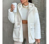 Cappotto oversize da donna realizzato in tessuto soffice e imbottito con design aderente, patchwork in tessuto, vita regolabile, tasche laterali con cerniera, cappuccio 1XL,2XL,3XL,4XLColore unicoTess