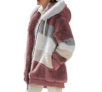 Cappotto Pelliccia Sintetica Donna Giacca Pile Donna con Cappuccio Termica Felpata Sherpa Fleece Jacket Donna Invernale Giubbotto Peloso Giacche Pile Felpate Teddy Giacca Orsetto Pelosa Donna Rosso L
