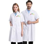 Cappotto professionale da laboratorio per donne uomini manica lunga/corta, personalizzato ricamato il tuo nome o logo bianco 3 tasche cappotti da laboratorio, Manica corta., 4XL(187-209LB)