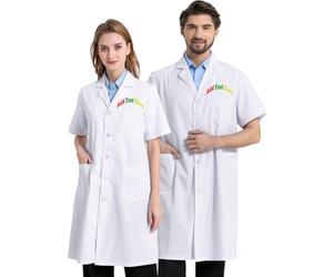 Cappotto professionale da laboratorio per donne uomini manica lunga/corta, personalizzato ricamato il tuo nome o logo bianco 3 tasche cappotti da laboratorio, Manica corta., 4XL(187-209LB)