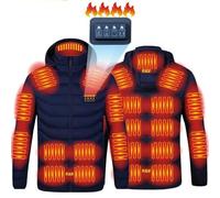 Cappotto Riscaldato con Cappuccio, Giacca Riscaldata a 21 Zone di Riscaldamento for Uomo e Donna, Gilet Riscaldato con Ricarica USB Piumino Caldo con Cappuccio for Pesca Moto Caccia Sci Campeggio