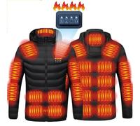Cappotto Riscaldato con Cappuccio, Giacca Riscaldata a 21 Zone di Riscaldamento for Uomo e Donna, Gilet Riscaldato con Ricarica USB Piumino Caldo con Cappuccio for Pesca Moto Caccia Sci Campeggio