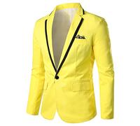 Cappotto sportivo casual slim fit da uomo tinta unita con risvolto dentellato giacca leggera da smoking quotidiano, Giallo, 5X-Large